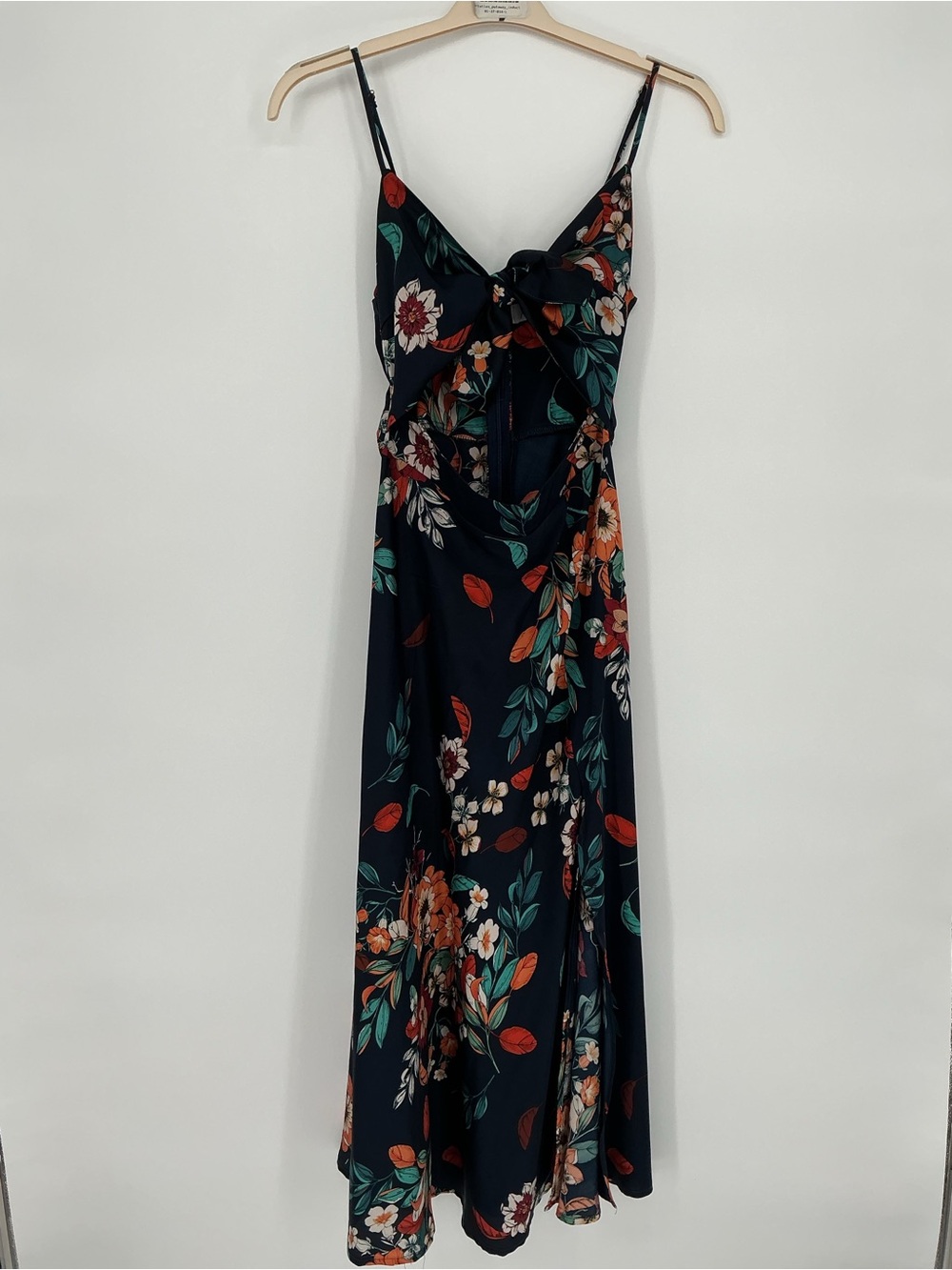 Petal & Pup Navy Floral Front Tie Cut out Slip Dress with front slit
